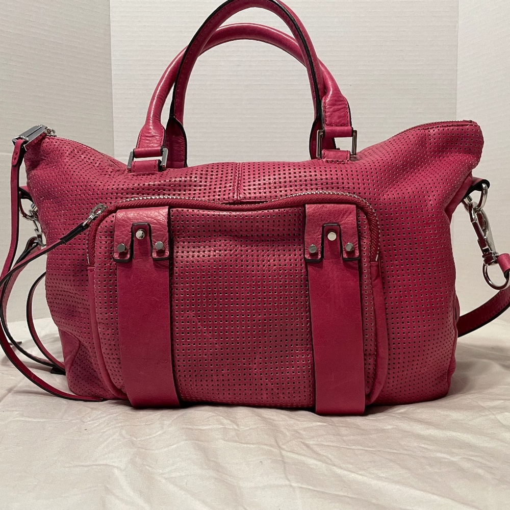 she+lo raspberry leather satchel purse